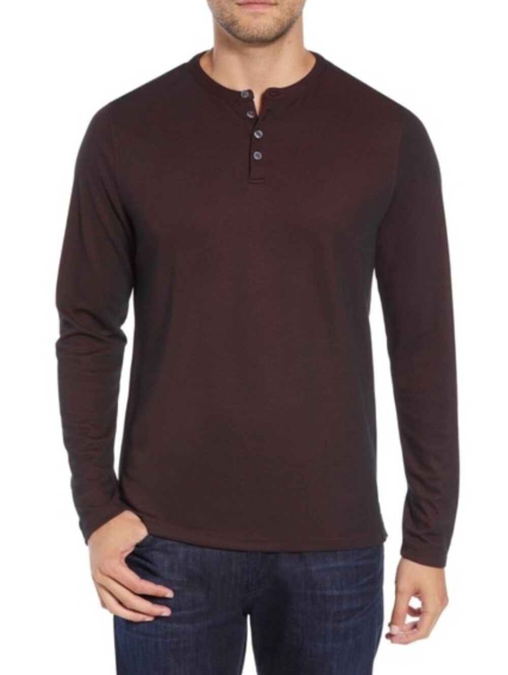 Robert Barakett Birmingham Long Sleeve Henley in Deep Port